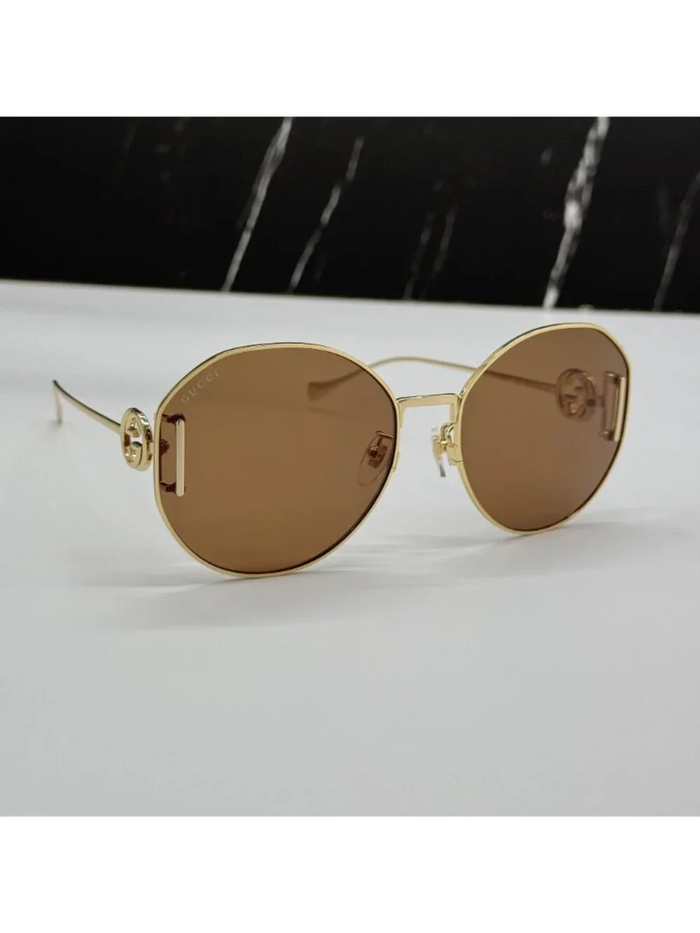 New Gucci GG1206SA 003 Women Oversized Gold Brown Sunglasses